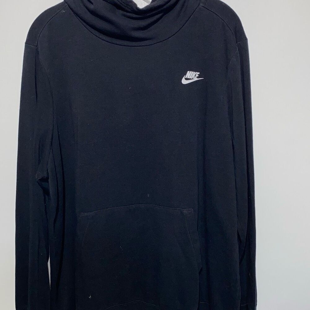 Nike Sportswear Funnel Neck Hoodie Black Pullover Fleece Mens Logo Sweatshirt